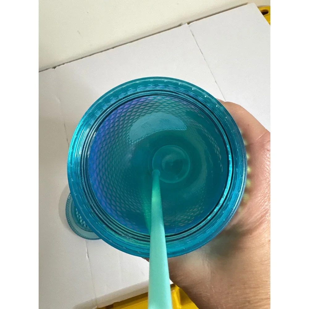 Starbucks Teal Blue Iridescent Studded Venti Cold‎ Cup Tumbler 24oz with Straw